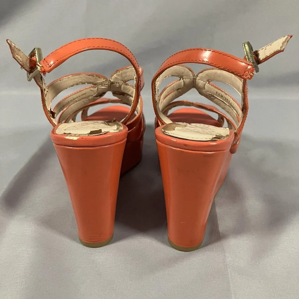 Vince Camuto Sandals Womens Size 5.5M Orange Strappy Wedge Platform‎ Heel